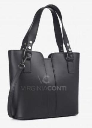 Сумка чорна із гладкої шкіри чорна шкіряна сумка virginia conti1 фото