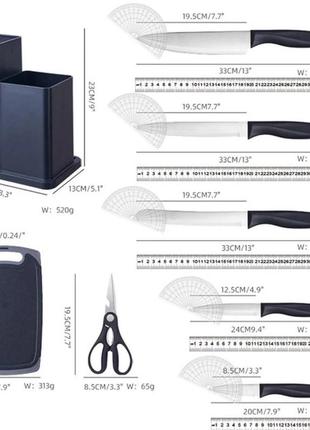Подарунковий набір кухонного приладдя на 19 предметів, силіконові прилади з набором ножів на підставці з дошкою10 фото
