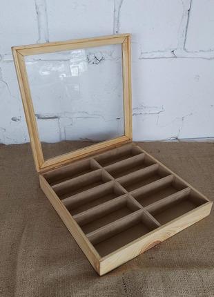 Органайзер для 10 очков бархат бежевый, тм wooden organizer1 фото