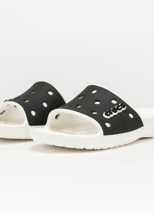 Крокс слайд классик белые/черные crocs classic slide white black3 фото