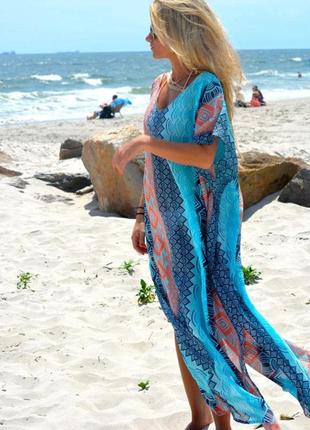 Пляжна туніка жіноча до полу універсальний різнобарвний2 фото