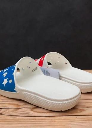 Крокс классик слайд американский флаг crocs classic american flag slide 🇺🇸 red white &amp; blue2 фото