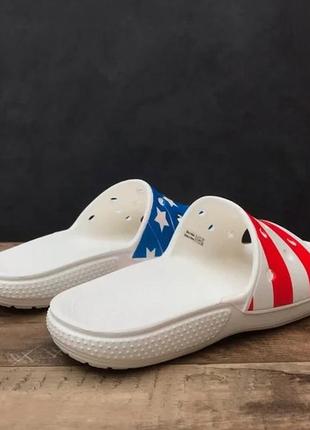 Крокс классик слайд американский флаг crocs classic american flag slide 🇺🇸 red white &amp; blue5 фото