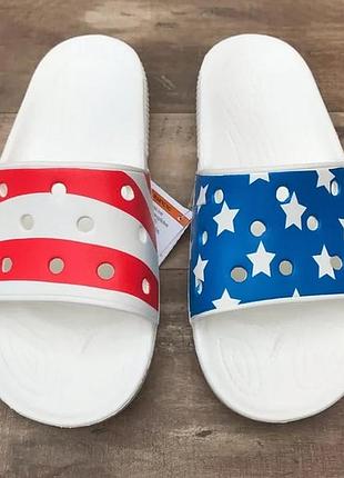 Крокс классик слайд американский флаг crocs classic american flag slide 🇺🇸 red white &amp; blue6 фото