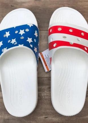 Крокс классик слайд американский флаг crocs classic american flag slide 🇺🇸 red white &amp; blue8 фото