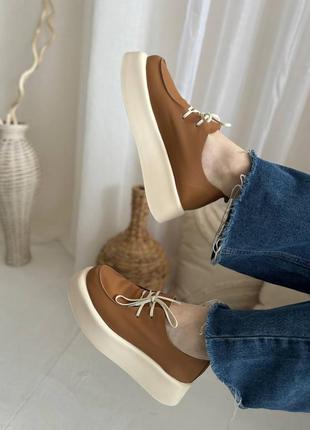 Кожаные туфли на высокой платформе ботинки из натуральной кожи с перфорацией ботинки на шнуровке3 фото