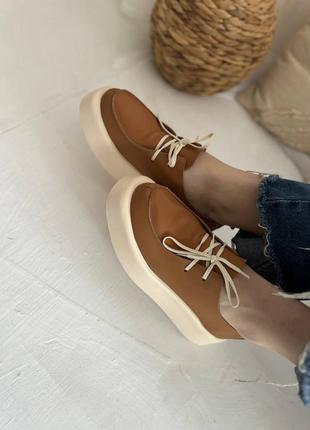Кожаные туфли на высокой платформе ботинки из натуральной кожи с перфорацией ботинки на шнуровке2 фото