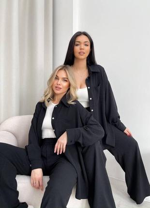 Стильний легкий літній брючний прогулянковий костюм жіночий однотонний двійка штани з сорочкою тканина креп жатка5 фото