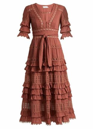 Роскошное эксклюзивное брендовое люксовое платье цвета dusty rose макси длины со вставками прошвой8 фото