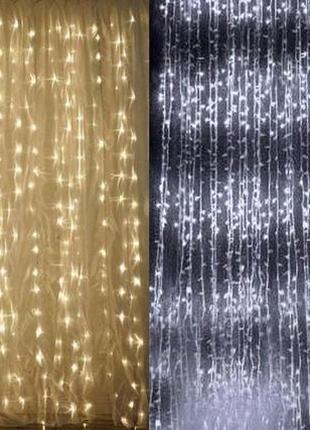 Гірлянда водоспад 240 led 2*2 м, прозорий провід тепло-біла