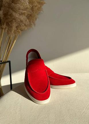 Якісні червоні замшеві лофери з натуральної замші