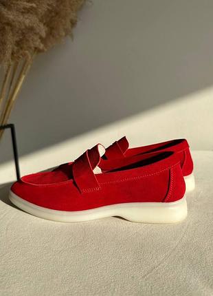 Якісні червоні замшеві лофери з натуральної замші