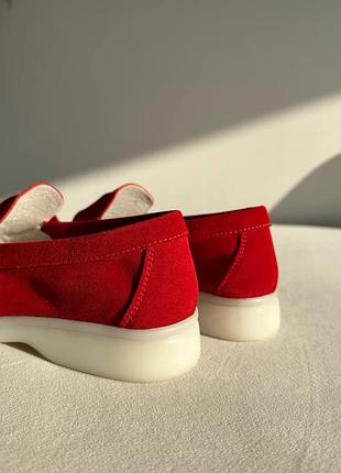 Якісні червоні замшеві лофери з натуральної замші
