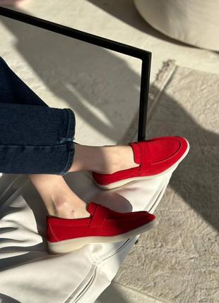 Якісні червоні замшеві лофери з натуральної замші