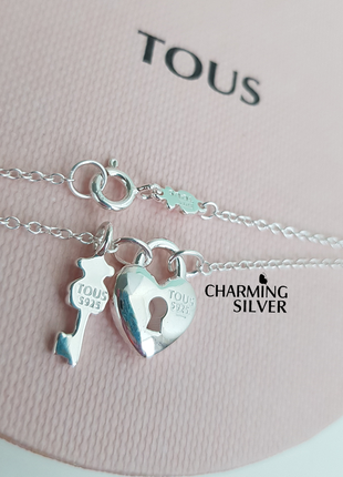 Серебряное колье ожерелье с сердцем и ключом медведиком3 фото