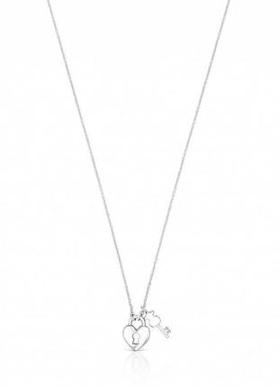 Серебряное колье ожерелье с сердцем и ключом медведиком5 фото