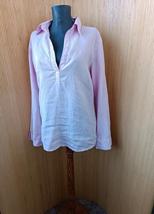 Блуза рубашка / сорочка льон ніжно рожева h&m