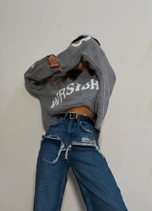 Женские джинсы трубы на высокой посадке, голубые, синие, рваные, длинные, прямые...