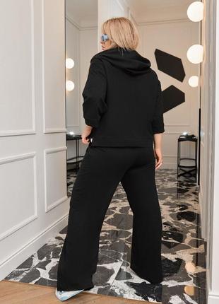 Женский качественный спортивный черный костюм, укороченная кофта на молнии и широкие брюки3 фото