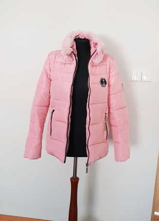 Куртка осінньо-зимова пудрово-рожева12 фото