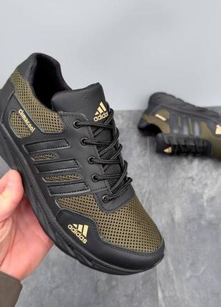 Мужские кроссовки adidas хаки текстиль (сетка) / натуральная кожа