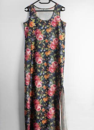 Вінтажна сукня-максі без рукавів з квітковим принтом і розрізом1 фото