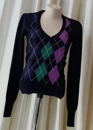 Шикарный шерстяной свитер джемпер кофта с ромбиками1 фото