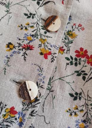 Льняной винтажный жакет в цветочный принт с объемными рукавами2 фото