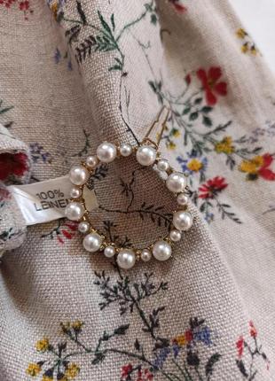 Льняной винтажный жакет в цветочный принт с объемными рукавами5 фото