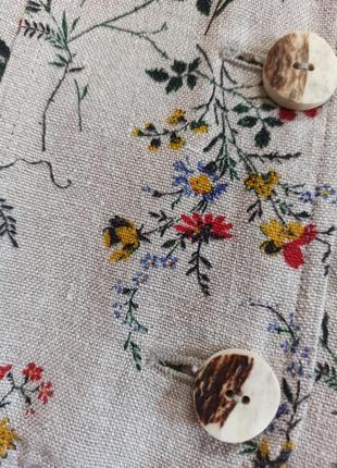 Льняной винтажный жакет в цветочный принт с объемными рукавами4 фото