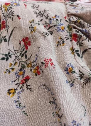 Льняной винтажный жакет в цветочный принт с объемными рукавами3 фото