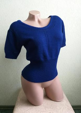 Джемпер. пуловер. свитер с коротким рукавом. теплая футболка. синий, электрик.4 фото