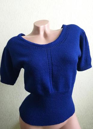 Джемпер. пуловер. свитер с коротким рукавом. теплая футболка. синий, электрик.