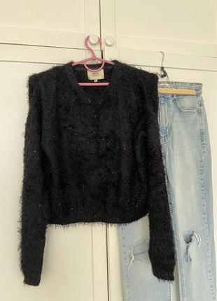Черный свитерок травка, свитер пушистый, кофта, лонг джемпер оверсайз вязаный4 фото