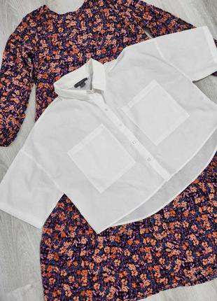 Белая кроппед короткая рубашка оверсайз primark коттон4 фото
