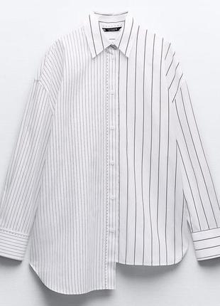 Белая асимметричная рубашка оверсайз фасона zаrа, 100% хлопок9 фото