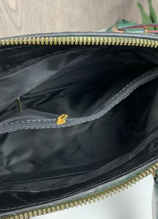 Модна жіноча сумка через плече з брелком, сумочка під рептилію зміїна еко шкіра зелений