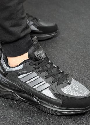 Кроссовки adidas черные с серым 40-44. кроссовки мужские замш кожу нейлоновая сетка