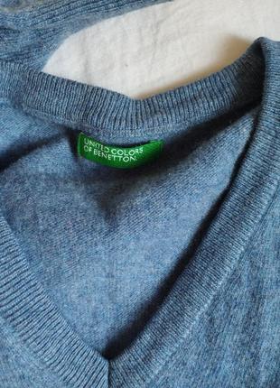 Benetton италия шерстяной натуральный свитер на нитки, есть дефект, пыльный голубой8 фото