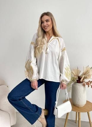Колоритная блуза вышиванка, украинская вышиванка, этатно рубашка с вышивкой1 фото