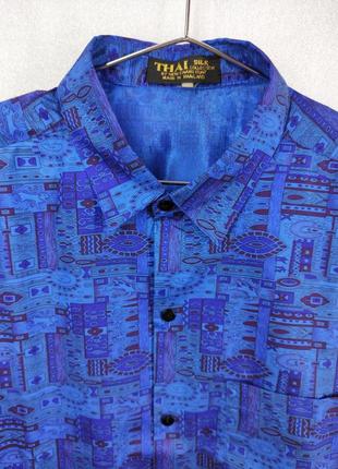 Тенниска тайский шелк thai silk синяя шелковая рубашка мужская легкая с рисунком тениска шолковая свободная