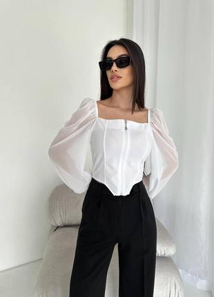 Кофта жіноча на блискавці якісна стильна трендова чорна біла