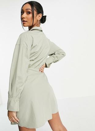 Акція 🎁 стильна сукня-сорочка міні asos design із попліну кольору хакі zara h&m4 фото