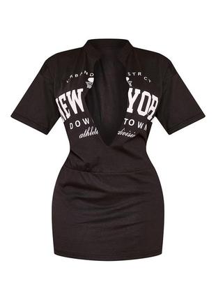 Обтягивающее футболка платье с v-образным вырезом и надписью new york2 фото