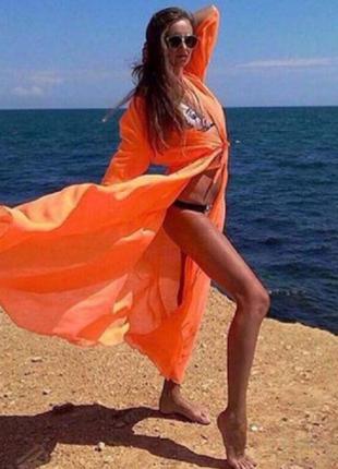 Пляжный халат с длинным рукавом в пол 42 оранжевый