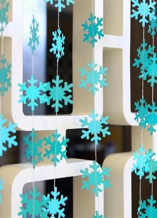 Гирлянда снежинки новогодняя на нитке 4м 5см голубой1 фото