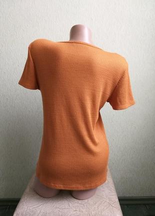 Теплая футболка. топ в рубчик v-образный вырез. оранжевый, тыквенный, рыжий.4 фото
