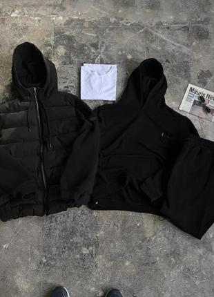 Комплект куртка infinity чорний/бежевий + костюм бежевий base (базова біла футболка в подарунок)4 фото