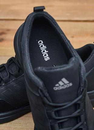 Мужские кожаные кроссовки в стиле adidas, кроссовки чёрное с натуральной козырь7 фото