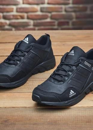 Мужские кожаные кроссовки в стиле adidas, кроссовки чёрное с натуральной козырь3 фото
